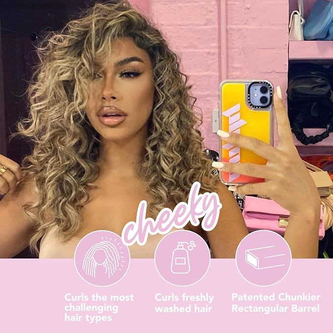 CHOPSTICK STYLER Cheeky, Professional Curling Wand, 5 Variable Temperatures, 0.6” x 0.4” Chunkier Rectangular Titanium Barrel for Long Lasting, Natural, Voluminous Chopstick Mermaid Curls