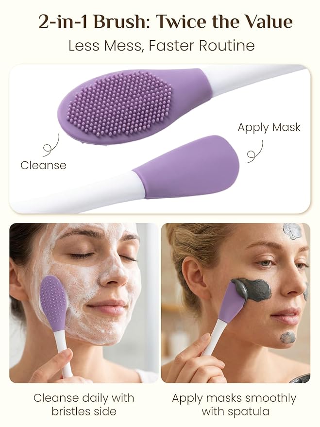 Rena Chris Gua Sha and Face Roller Set - 7 in 1 Face Skin Care Tools with Facial Cleansing Brush, 2 Silicone Scrubber Pads & Face Sponge, Travel Bag, Beauty Gift for Women
