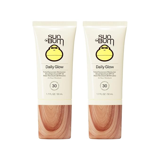 Sun Bum Daily SPF 30 Glow Sunscreen Face Lotion - Moisturizing Facial Sunscreen - Tinted - Dewy Finish - Hawaii 104 Act Compliant (Made without Octinoxate & Oxybenzone) - 1.7 oz (Pack of 2)