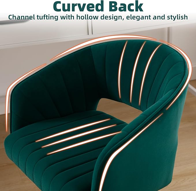 Westice Home Office Desk Chairs, Modern Velvet Rolling Chair, Height Adjustable Swivel Vanity Chair with Metal Base, Ergonomic Chair for Study, Living Room Computer Room, Green