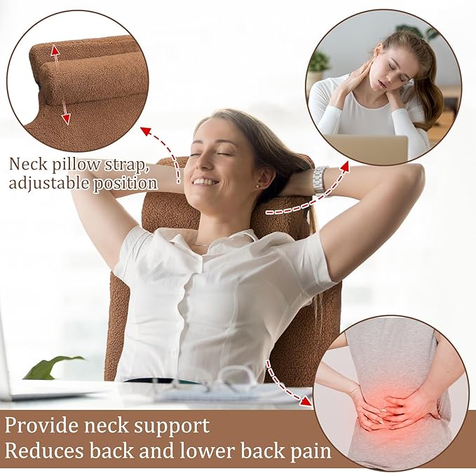 Sherpa Fleece Lumbar Support Pillow with Headrest Recliner Memory Foam Lumbar Pillow Back Cushion for Chair Plush Cushion Thick Pad for Back Pain Car Sofa Chair Headrest Office Home
