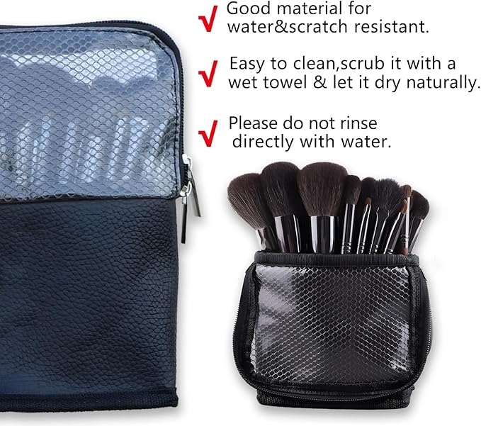 MOND'SUB Makeup Brush Organizer Bag, Makeup Brush Case Travel Makeup Brush Holder Large Professional Cosmetic Bag Artist Storage Bag Essentials Stand-up Foldable Makeup Cup Waterproof （Black, Large）