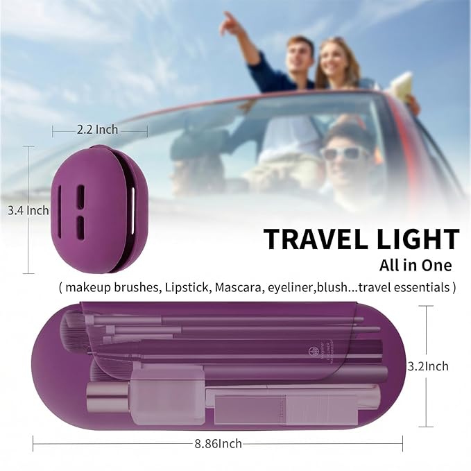 2 IN 1 Silicone Makeup Brush Holder with Beauty Make Up Sponge Holder Case：Soft Portable Cosmetic Face Brushes Holder with Upgrade Anti-Fall Out Magnetic Closure - Dark Pruple