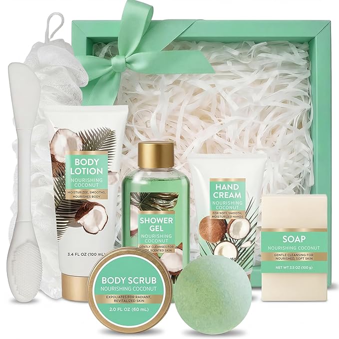 Spa Luxetique Gifts for Women 8pcs Bath and Body Works Gift Set for Women Tropical Coconut Spa Gift for Womens Birthday Gift for Womens Daughter Mom Wife Girlfriend Mothers Day Gifts for Mom
