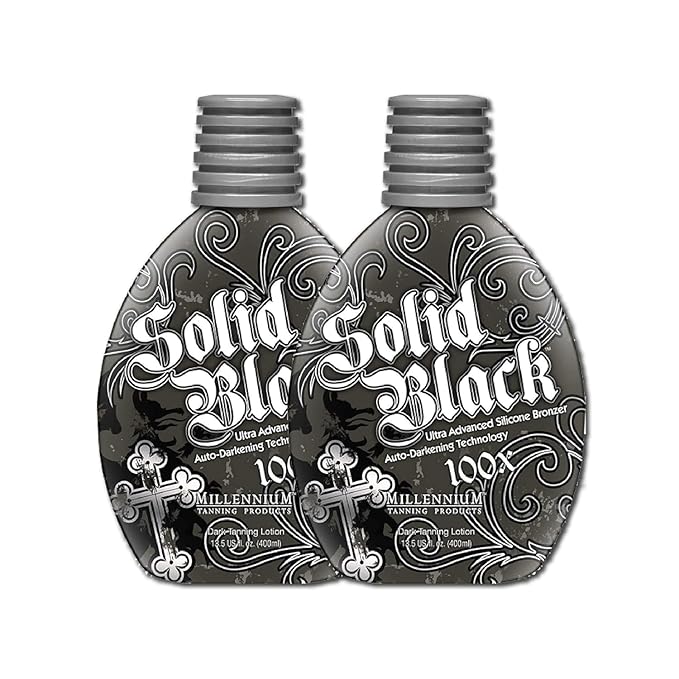 2 PACK Millennium Tanning SOLID BLACK 100X Dark Tanning Lotion Indoor Outdoor Tan Enhancing Silicone Bronzer Tanning Bed Lotion 13.5 Fl oz (400 ml)