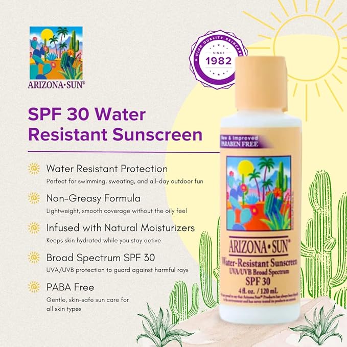 Arizona Sun Water Resistant Sunscreen SPF 30 – 4 oz -Total Sun Protection Lotion - Face and Body – Sunscreen