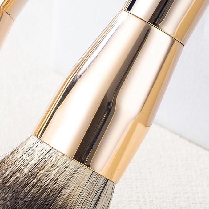 Double Ended Blush and Bronzer Brush, Makeup Brush for Blush Makeup, Double Sided Makeup Brushes, Cream Contour Brush Gold, Fluffy Bronzer Blush Brush for Cheeks, Bronzing - 124B