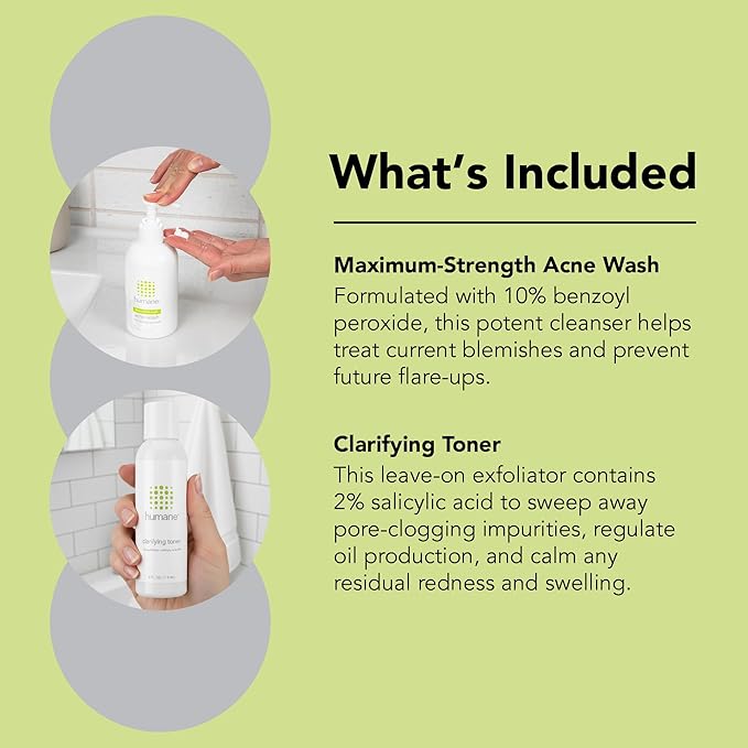 humane Maximum-Strength Acne Wash and Clarifying Toner Bundle - 10% Benzoyl Peroxide Acne Treatment
