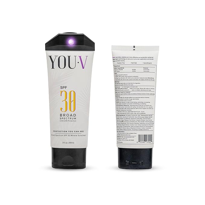 YouV Mineral Sunscreen SPF 30 with UV Detection Light – Zinc Oxide Broad Spectrum Protection – See Sunscreen Coverage to Avoid Missed Spots – Reef Safe, Kid Friendly