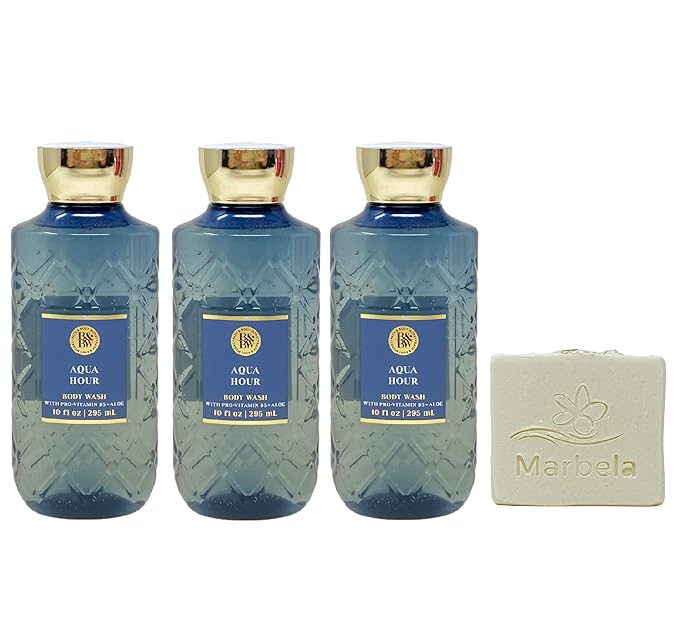 Bath & Body Works Aqua Hour 3 Pack Body Wash Bundle with a Natural Oats Bar Soap - Full Size