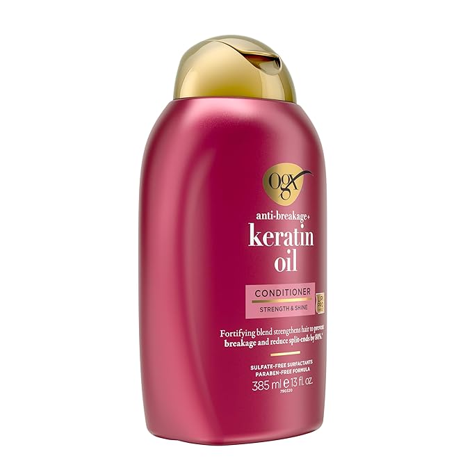 OGX Anti-Breakage + Keratin Oil Fortifying Anti-Frizz Conditioner for Damaged Hair & Split Ends, with Keratin Proteins & Argan Oil, Paraben-Free, Sulfate-Free Surfactants
