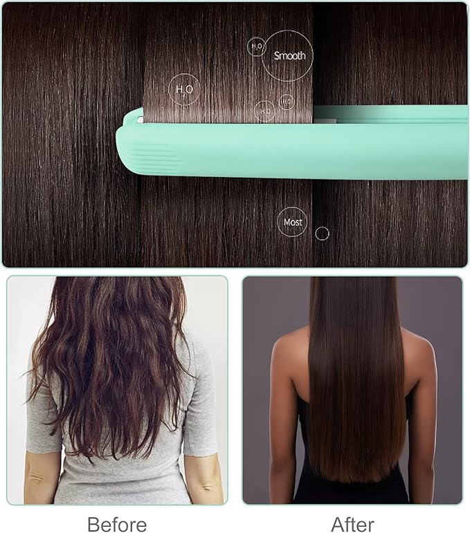 2 in 1 Mini Hair Straightener, US Plug, Ceramic Tourmaline Plate, Beauty Small Lightweight Portable Flat Iron Heating Curler for Home (Green)