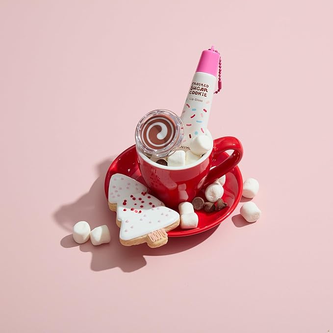 TONYMOLY Frosted Sugar Cookie Lip Gloss Key Chain – Hydrating, Non-Sticky Gloss with Soft Apricot Tint & Golden Shimmer – Holiday Limited Edition