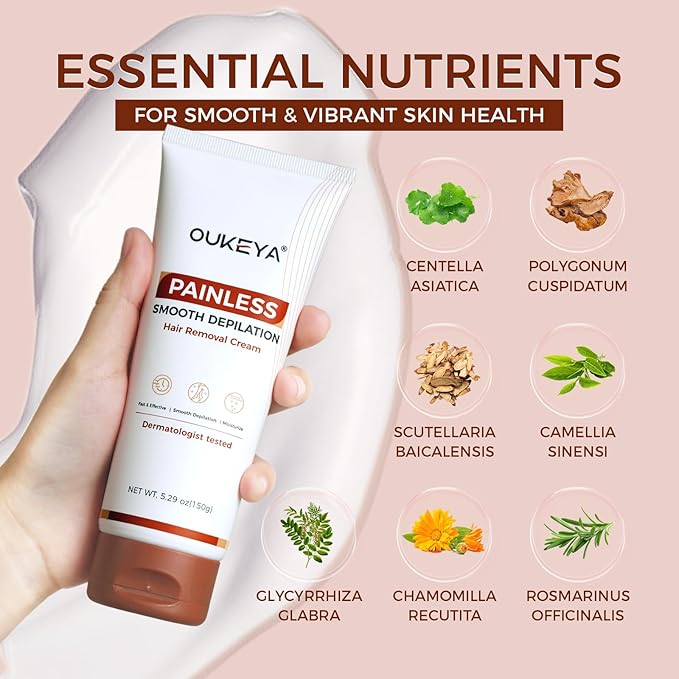 OUKEYA 2PACK, Hair Removal Cream for Women & Men Sensitive Skin, Natural Extracts Depilatory Cream for Bikini Line Legs Arms Underarms, Dermatologically Tested Painless Hair Remove Gel with Tool