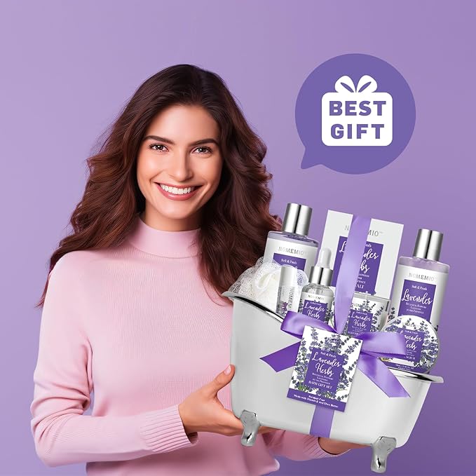 Valentine's Day Gift for Women, Spa Gift Basket for Women, 8pcs Lavender Spa Kit Set with Body Wash, Bubble Bath, Scrub, Bath & Beauty Skin Care Gift Sets, Christmas Gifts Set for Women, Her, Mom