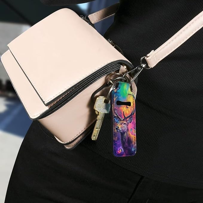 Lipstick Holder Keychain, Cute Keychains for Lip Balm Holder, Neoprene Lipstick Sleeve Pouch for Women Men Teens