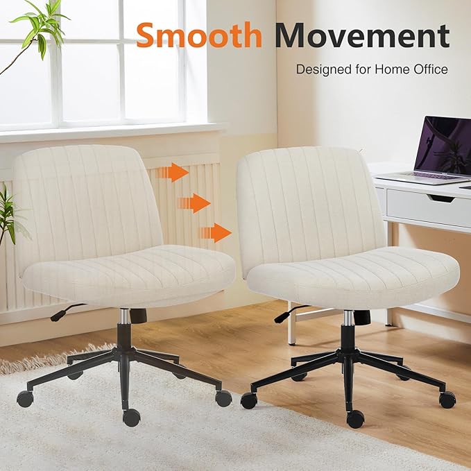 Sweetcrispy Criss Cross Chair Legged with Wheel, Armless Office Swivel Desk Chair with Wheel, Vanity Height Adjustable Wide Seat Comfy Cute Computer Task Seating for Home Bedroom