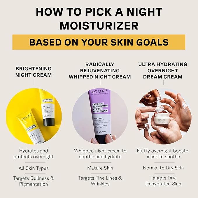Acure Radically Rejuvenating Whipped Night Cream - Anti Aging Peptide Night Face Cream for Women & Men, Hydrating & Renewing Moisturizer for Fine Lines and Dark Spots with Vitamin C - 1.7 fl oz