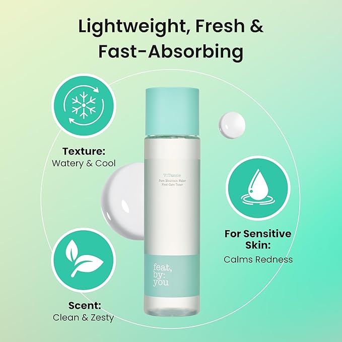 Feat By You ViTassie Pure Mountain Water First Care Toner - (5.41 FL OZ) Hydrating Toner for Face with Vitamin C & Hyaluronic Acid, Korean Skin Care Pore Minimizer Facial Toner, Vegan, Made in Korea