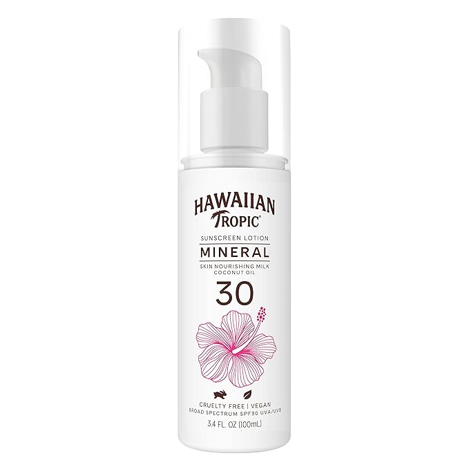 Hawaiian Tropic Skin Nourishing Milk Mineral Sunscreen Lotion SPF 30, 3.4oz | Travel Size Sunscreen Zinc Oxide, Sun Milk, Mineral Sunblock SPF 30, Oxybenzone-Free, 3.4oz