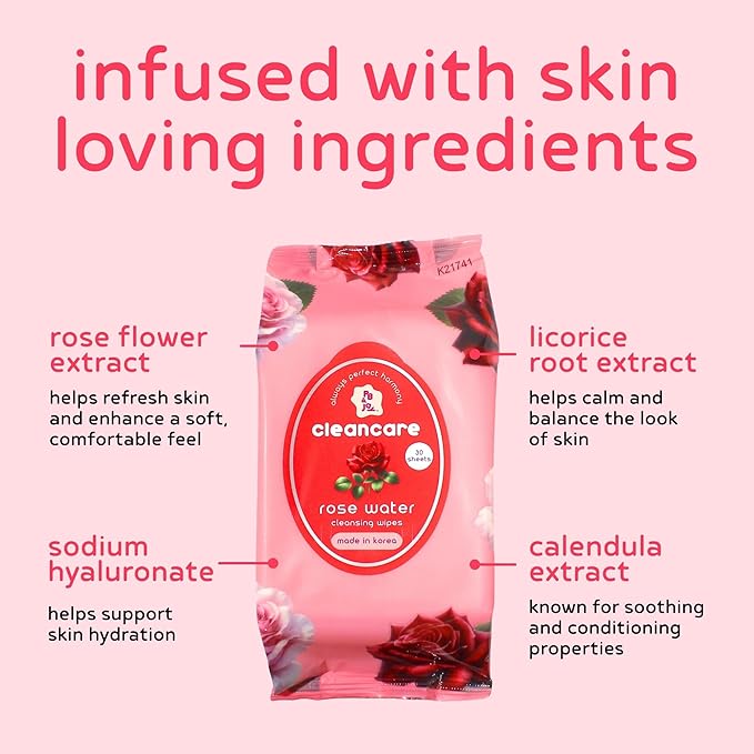PB & JAY Cleancare Cleansing Wipes – 30 Count – Makeup Remover for Soft, Balanced Skin – Hydrating Korean Face Wipes for Sensitive Skin (Rose Water)