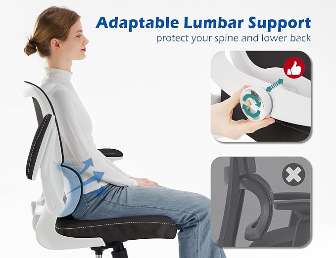 TRALT Ergonomic Office Chair - Desk Chair with Adjustable Lumbar Support Computer Chair - Mesh Comfy Chair with Flip-up Armrests - Gaming Chairs for Adults Home Office (PU Leather, Black White)