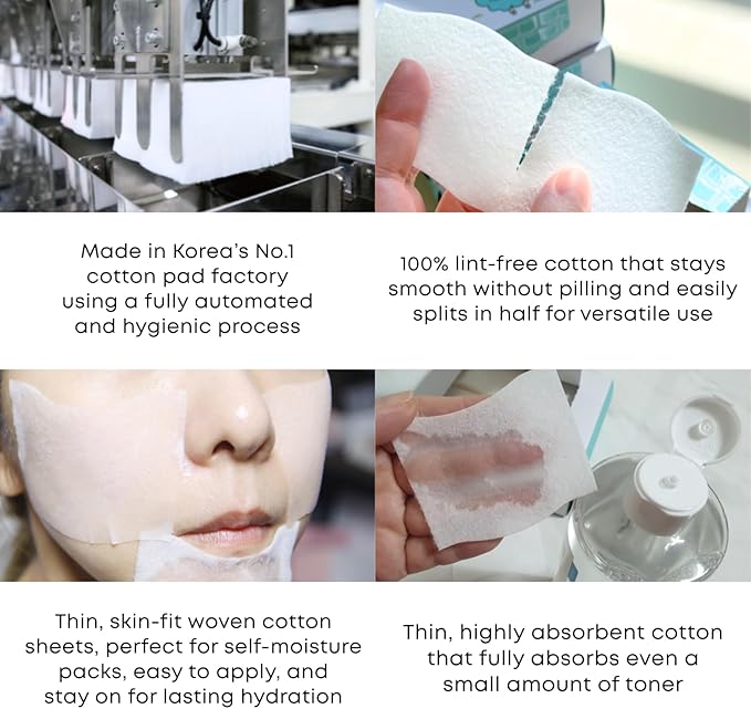 1/2 Seeruse Cotton Pads - Premium Korean Facial Cotton Pads for Makeup Removal and Skincare, Lint-Free, Soft and Thin, Toner Mask, Hypoallergenic, 80 Count