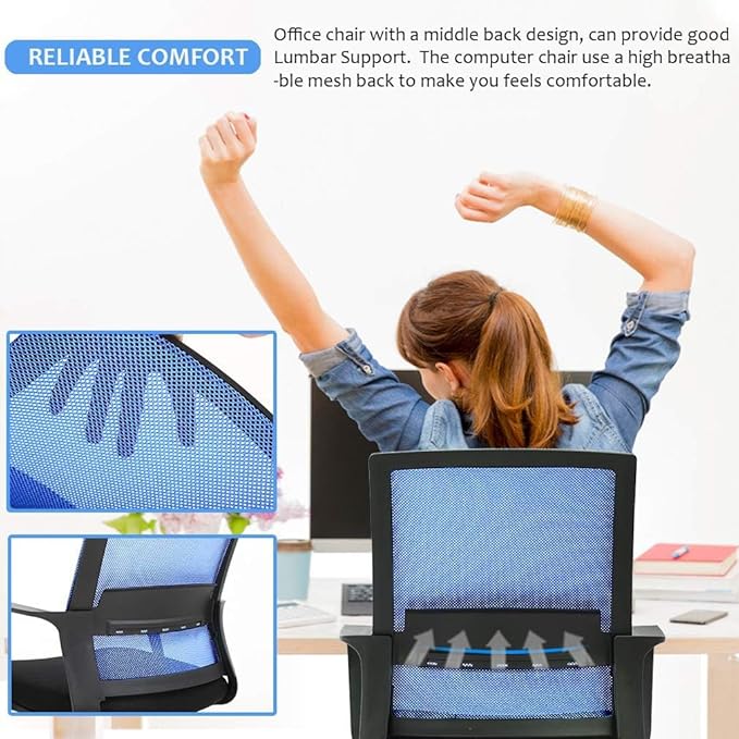 BestOffice Office Chair Desk Chair Computer Chair Swivel Rolling Executive Lumbar Support Task Mesh Chair Adjustable Stool for Women Men, Blue
