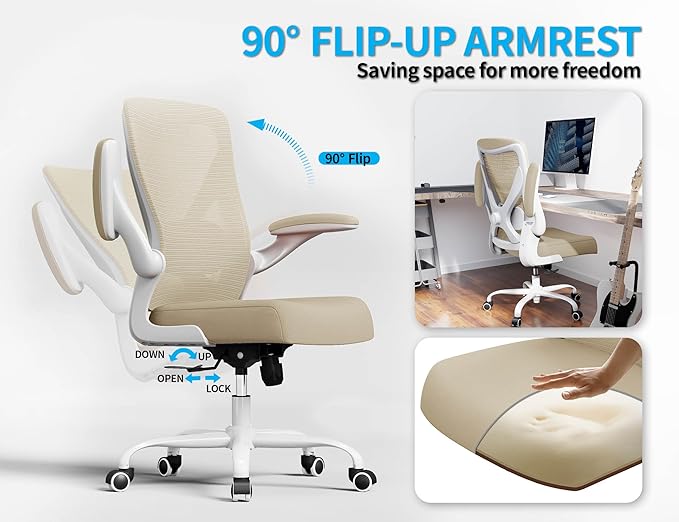 Ergonomic Office Chair - X-Shaped Computer Desk Chair Comfy, Gaming Chair, Office Chair with Lumbar Support, Mesh Office Chairs, Desk Chair for Long Hours(White Beige)