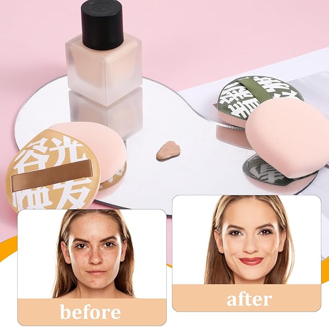 4 Pcs Korean Makeup Sponge, Soft Teardrop Setting Powder Puff Makeup Cushion Puff Sponge for Foundation Concealer, Liquid, Cream, and Powder (Large Size) - B