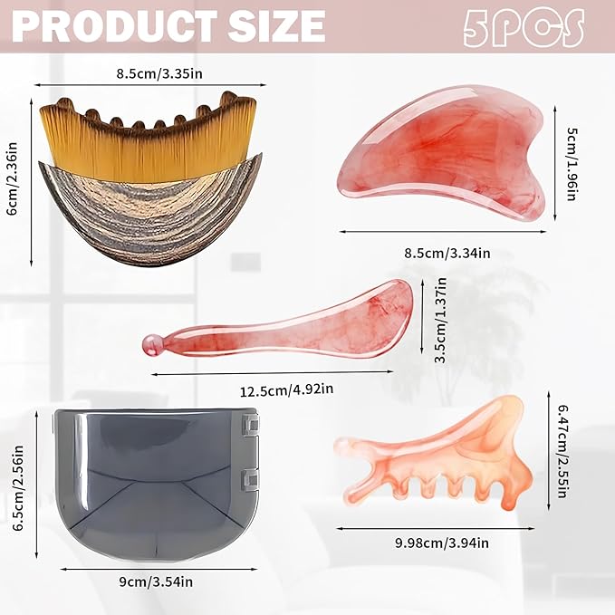 Lymphatic Contour Face Brush,Face Brush for Lymphatic Drainage,Guasha Brush for Face with 3-Piece Gua Sha Set for Face, Ergonomic Daily Dry Brush for Drainage with Bian Stone Gua Sha Facial Tools