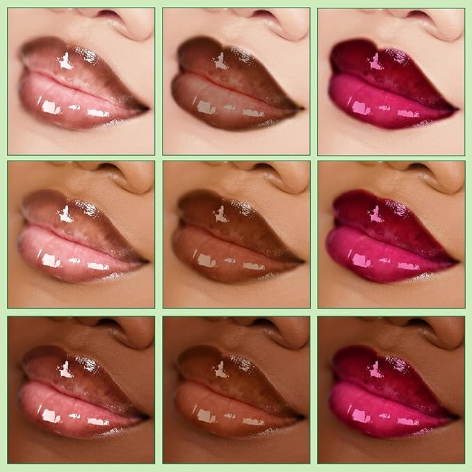Moisturizing Solid Lip Gloss Jelly Lipstick, 3Color Lip Oil Lip Plumper with Dark Brown Lip Liner Combo, Glossy Lightweight Pigmented Non Sticky Tinted Lip Click Balm Makeup Gift Set for Women