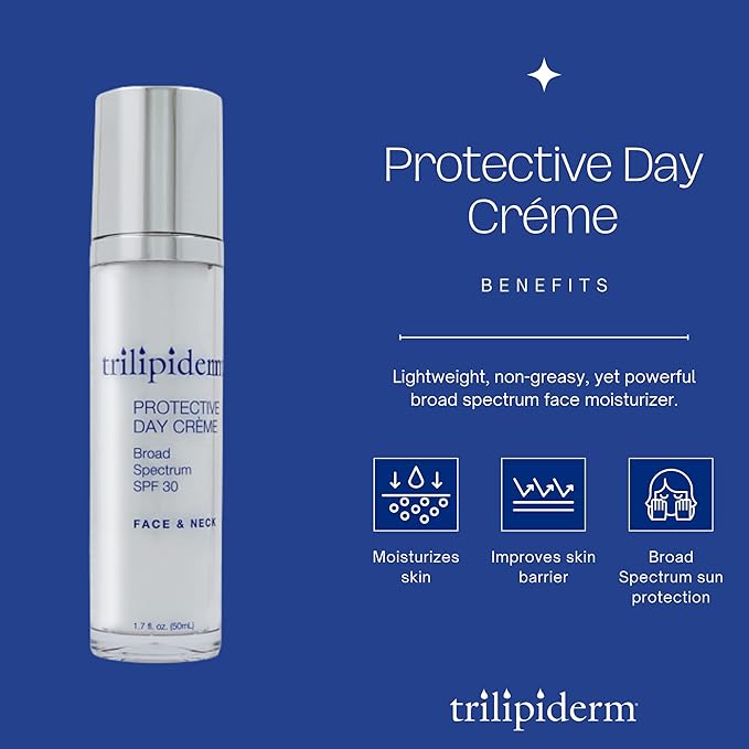 Trilipiderm Protective Day Crème SPF 30 – Face Moisturizer with Sunscreen, Daily Facial Moisturizer for Dry & Sensitive Skin, Anti Aging Face Cream with Hyaluronic Acid, Broad Spectrum UVA/UVB, 1.7 oz