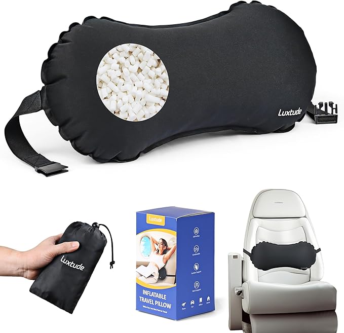 Luxtude Inflatable Lumbar Pillow for Airplane Travel, Lumbar Support Pillow for Office Chair/Car, Self-Inflating Travel Airplane Pillows, Back Support Pillows for Reducing Back/Neck Pain