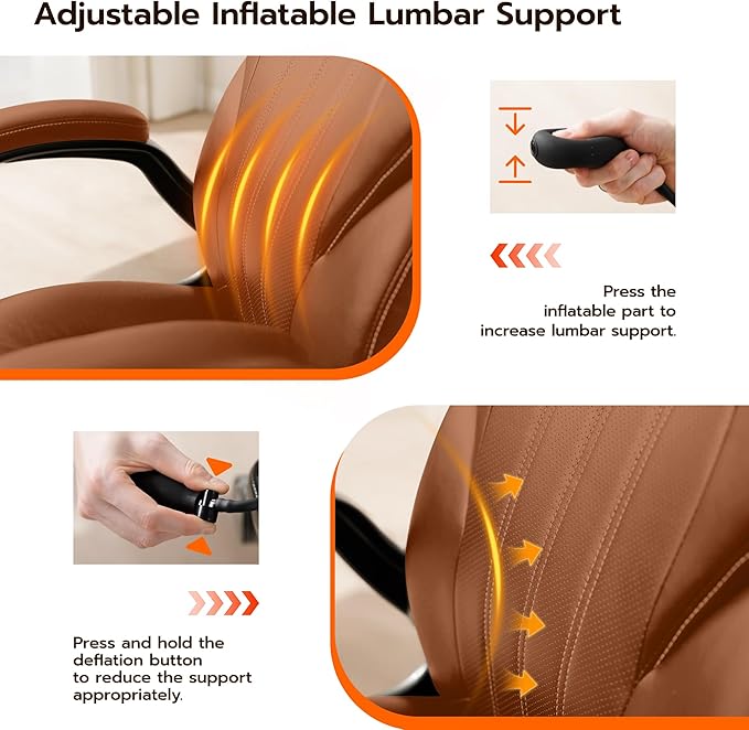 Office Desk Chair, Ergonomic Computer Chair with Padded Flip-Up Arms and Adjustable Lumbar Support, PU Leather Executive Chair with Tilt Lock and 360° Swivel Rolling Wheels for Work, Study