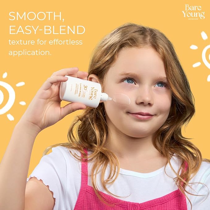 Bare Young 365 Covered Everyday Sun-screen, Zinc Oxide and Titanium Dioxide, Quick-Absorb Facial Sunscreen with No White Cast, Kids SPF 30 Face Sunscreen, Vegan Plant-Based Skincare for kids