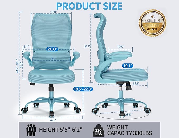 TRALT Ergonomic Office Chair - Desk Chair with Wave High Back Adjustable Lumbar Support Computer Chair - Gaming Chairs Mesh Backrest and PU Leather Seat (Blue Blue)