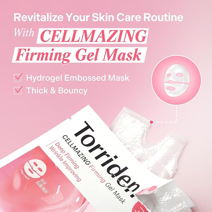 Torriden CELLMAZING Collagen Firming Gel Sheet Mask for Face Only (4 Pack) | Smoother, Firmer-Looking Skin with 5D Collagen Complex | Korean Facial Mask