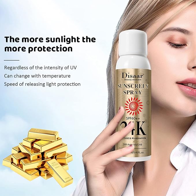 DISAAR BEAUTY Sunscreen Spray SPF60 24K Gold Nicotinamide Sunblock Spray Face Sun Protect Anti-Aging Facial Body Care 160ml 5.41fl.oz
