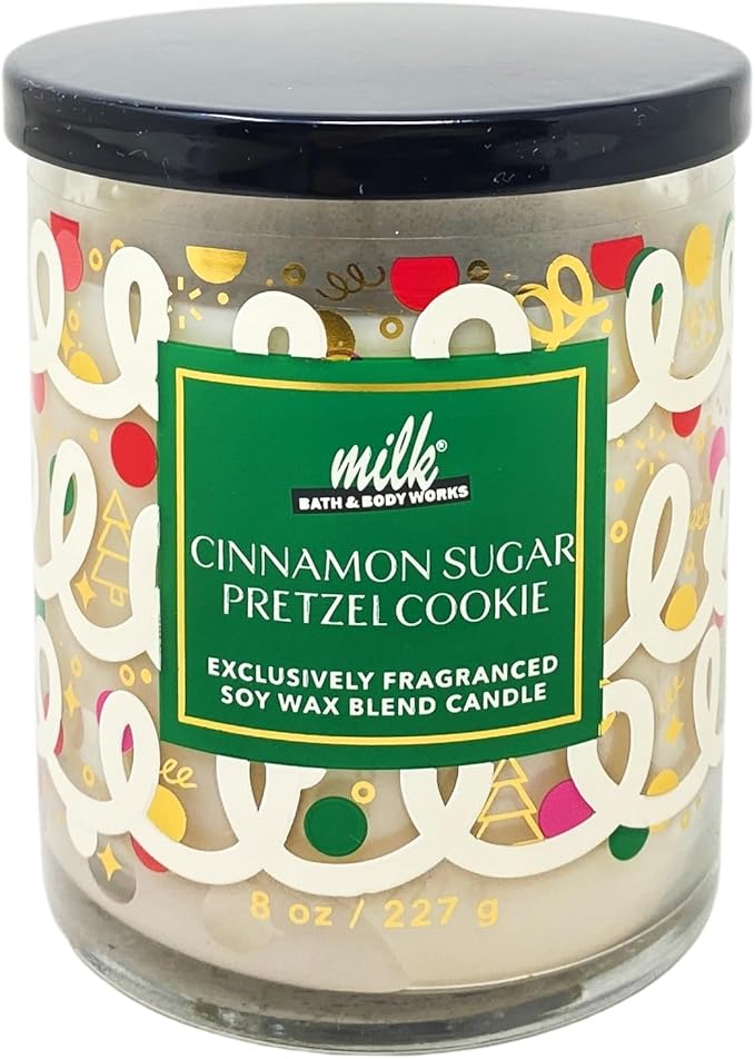 Bath & Body Works Cinnamon Sugar Pretzel Cookie 2 Single Wick Candles Bundle with Natural Oats Soap Sample