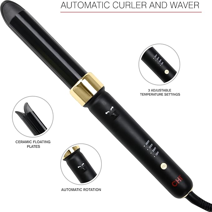 CHI Twist-N-Wave Automatic 1” Ceramic Rotating Curler, for Shiny, Frizz-Free & Healthy Hair, Auto-Shut Off, Dual Voltage, 6.5 Foot Swivel Cord