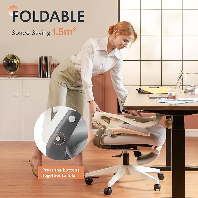 FLEXISPOT Foldex Ergonomic Office Chair, Folding Chair for Small Spaces with Lumbar Support, Flip-up Armrests, 3D Headrest, Desk Chairs with Footrest for Work,Video Game,Gift (Foam Seat, Black)
