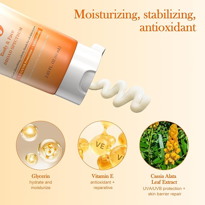 Sunscreen with SPF 50+,Sunscreen for Face PA++++ with Broad Spectrum UVA/UVB Protection,Face Sunscreen with Vitamin E,Oxybenzone-Free,Fragrance-Free for All Skin Tones,2.03 FL.Oz