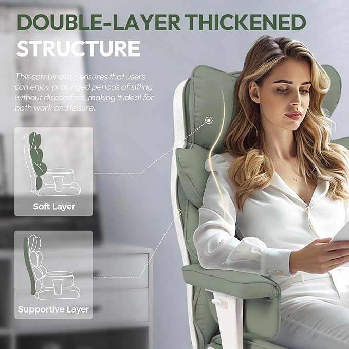 Dowinx Big and Tall Office Chair with Pocket Springs Cushion,High Back Computer Gaming Chairs with Adjustable Armrests,Executive Desk Chairs with Lumbar Support and Footrest,PU Leather-Green
