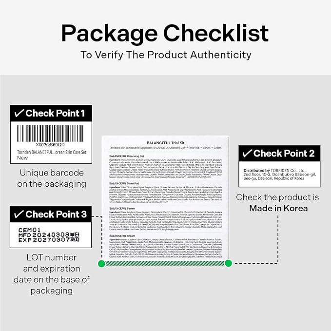 Torriden BALANCEFUL Cica Trial Kit, 5D Cica Infused Daily Skincare Kit - 4 Step Regimen with Cleansing Gel, Toner Pad, Serum, and Cream | Travel Essential | Korean Skin Care Set