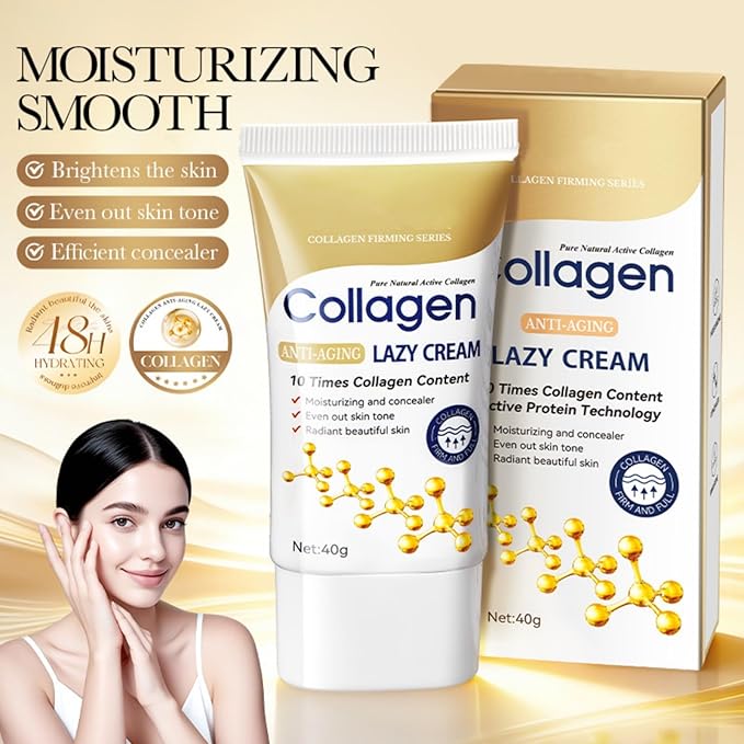 Collagen Tone-Up Cream, Anti-Aging Lazy BB Cream Tinted Moisturizer, Concealer, Makeup Base & Foundation for Women & Girls, Full-Coverage Hide Pores Hydrating No-Makeup Finish