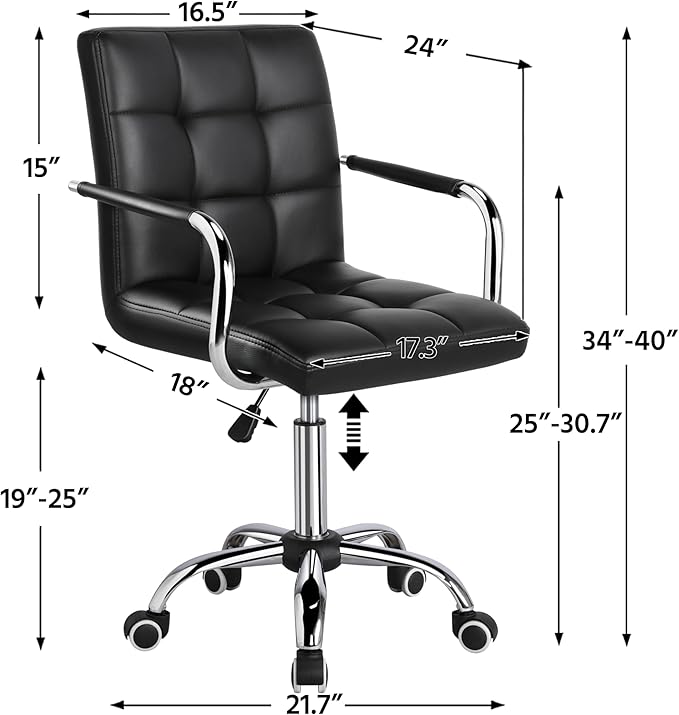 Yaheetech Desk Chair - Office Chair with Arms/Wheels for Students Swivel Faux Leather Home Computer Black