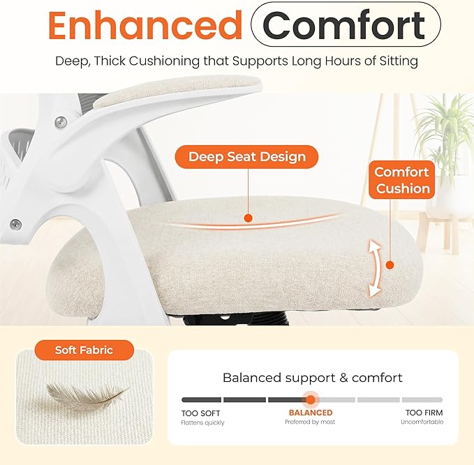 NEO Chair Office Chair Gaming Desk Computer Mesh Ergonomic Chair with Flip-up Arms Comfy Lumbar Support Adjustable Height Rolling Wheels Chair for Home Office (Ivory)