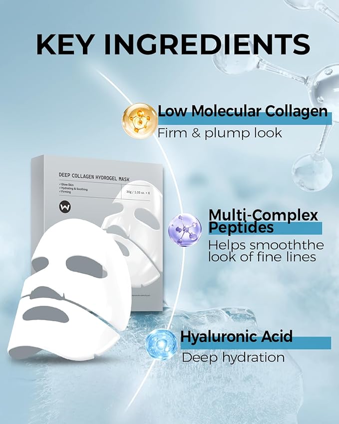6 Pack Bio-Collagen Face Mask, Hydrating Overnight Masks, Fine Lines Face Lifting Mask for Elasticity, Pore Minimizing, Firming, Moisturizing, Facial Mask Skincare