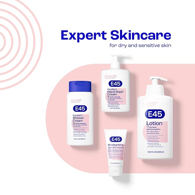 E45 Moisturising Lotion for Very Dry, Sensitive Skin, 24 Hour Moisturizer, Fragrance-Free Formula, Protect from Dryness, Reduce Redness, Dermatologically Tested, 16.9 fl oz (500ml)